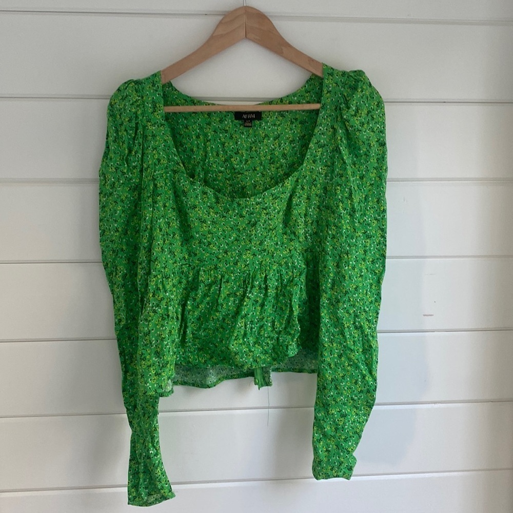 AFRM | Green Floral Long Sleeve Smocked Crop Top | Great Condition - Picture 2 of 7